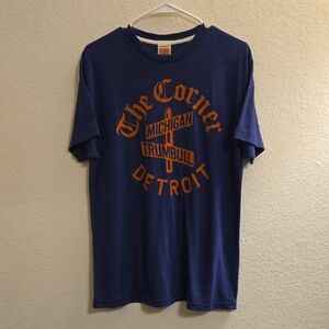 HOMAGE Blue Tee with Orange Detroit Graphic - Large